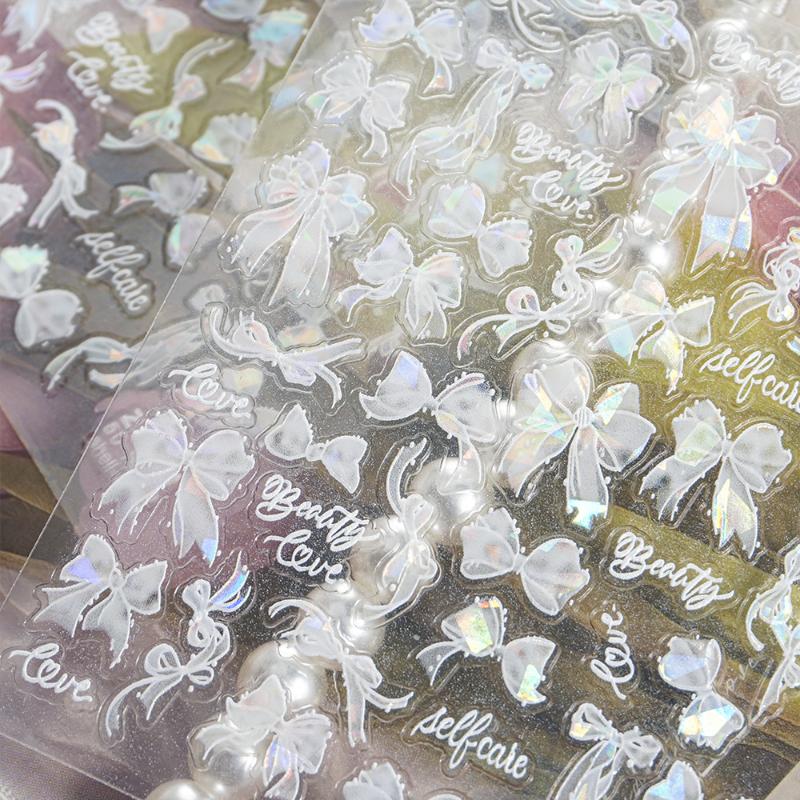Shiny Bowknot Ribbon Knot Tie Knot Dreamy Fantasy Bright Chic Beauty Self Adhesive 5D Nail Art Sticker Manicure Decal