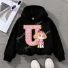 Child Black Long- Sleeve Hoodie Girls Skye Polyester Top Cartoon Letter A-Z  Printed Pullover Children Birthday Gifts
