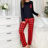Plaid Pocket Long-Sleeve Pajama Set: Women's European and American Style