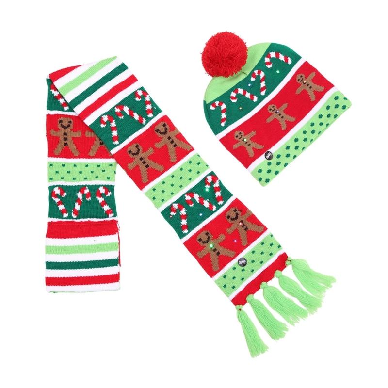 Chapeau Tricoté Chaud de Noël Écharpe à Pompons Bonnet Bébé Chapeau Bonnet avec Pompon et Ensemble Écharpe de Cou pour Enfant 3-10 Ans