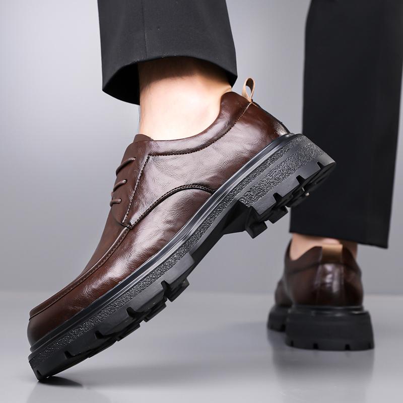 High Quality Thick Soled Comfortable Workwear Shoes Men's Fashion Versatile Big Toe Leather Shoes, Branded Business Casual Shoes