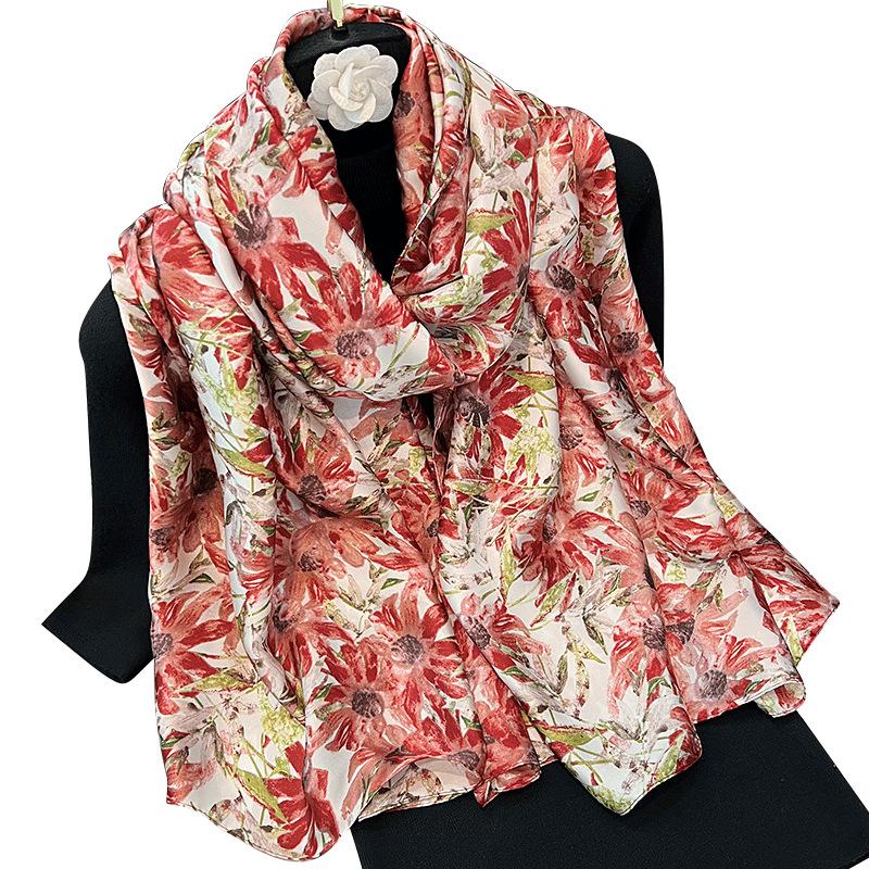 New Li Brocade Simulation Silk Scarf Women's Fashion Temperament Versatile Thin Scarf Travel Sunscreen Shawl
