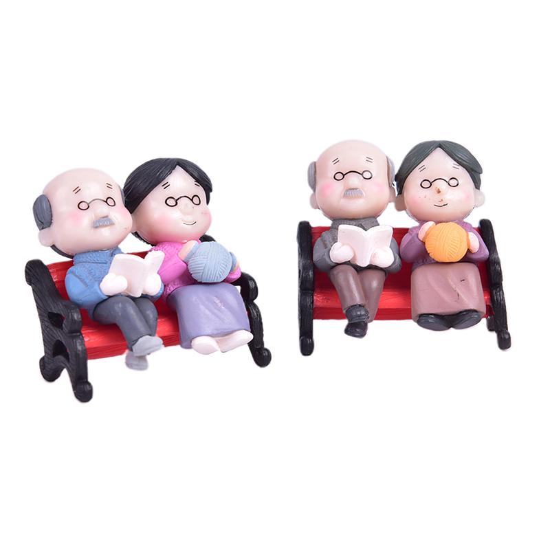 3Pcs/Set Creative Old Couple Chair Resin Craft Show Simulation Animal Folk Craft