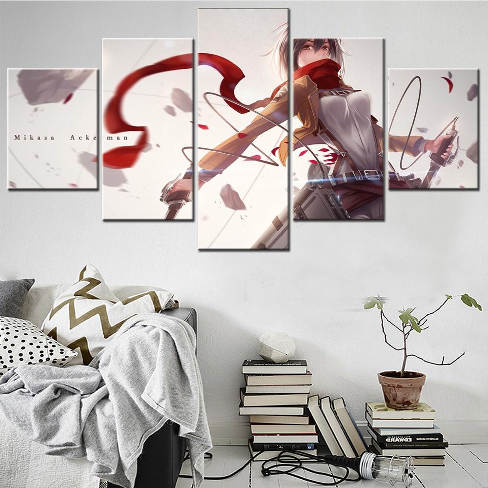 5 Pieces Canvas Wall Arts Poster Painting Animation Attack On Titan Wallpaper Picture Print Home Decor For Living Room Children