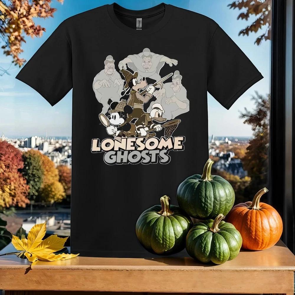 Mouse Donald Goofy Lonesome Ghosts Black TShirt Size S4XL S