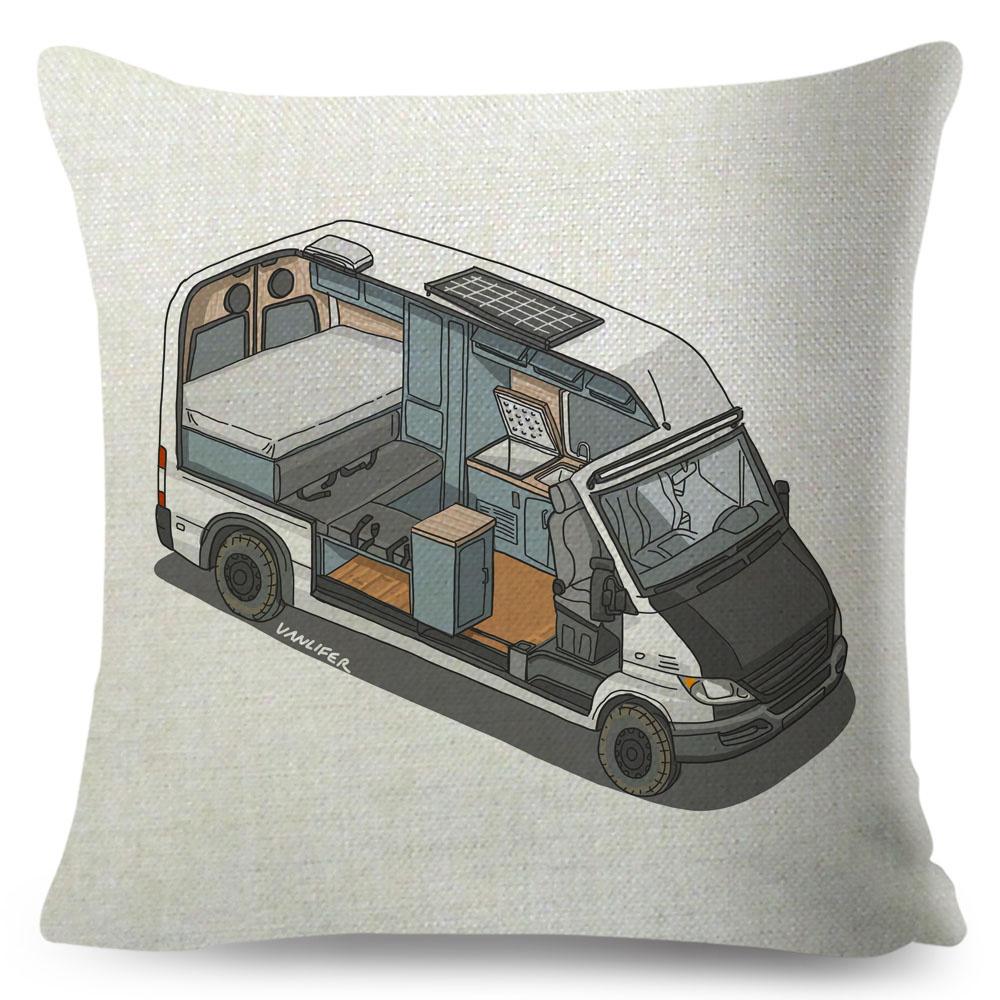 Van Life Pillow Case Decor Cartoon Camper House Travel Car Cushion Cover for Sofa Home Children Room Vanlife Pillowcase 45x45cm