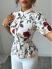 Women's Bohemian Chic Floral Stand-Collar Short-Sleeve Shirt