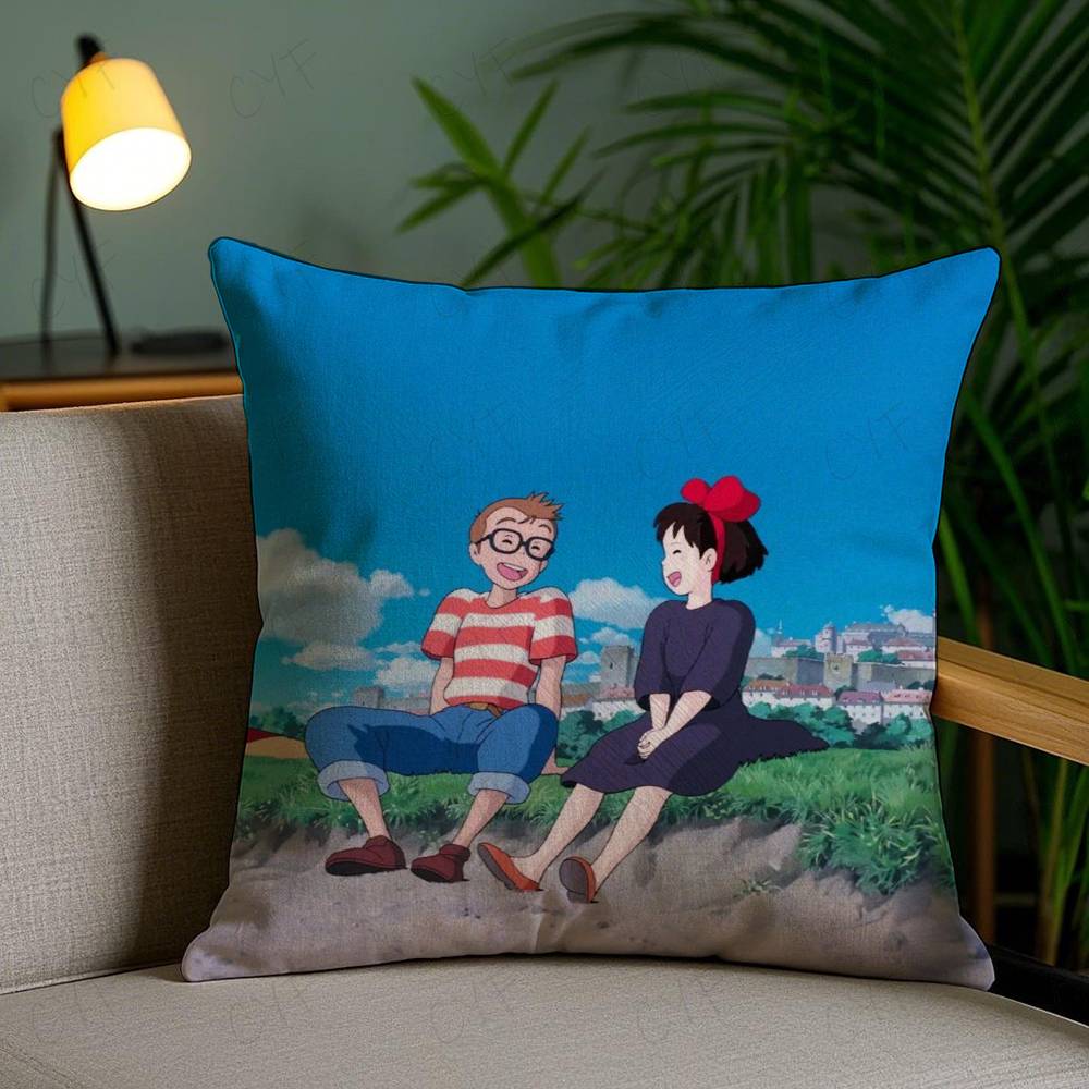 Anime Kwaii K-Kikis D-Delivery Service Pillow Case Anti-dustmite Pillowcase Invisible Zipper Silky Short Plush Sofa Cushion Cove