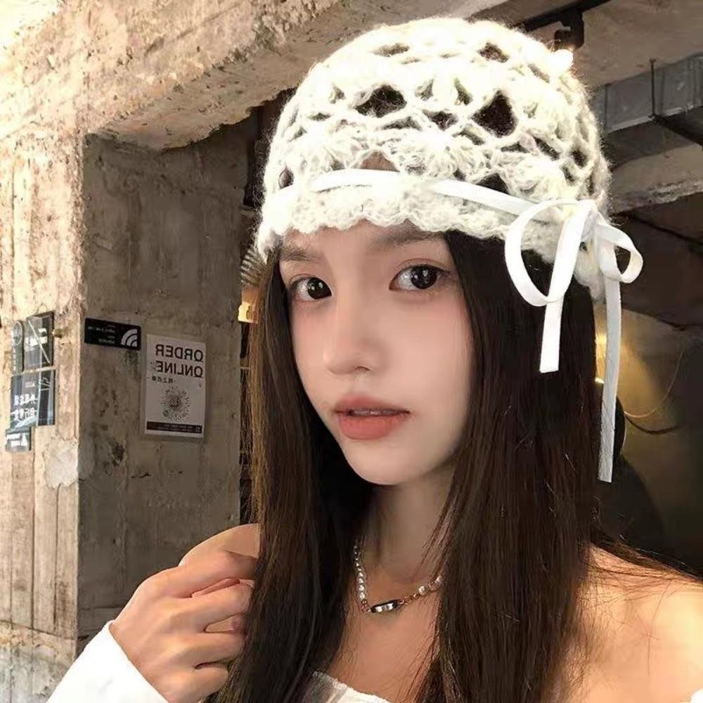 Korean Style Knitted Hat Hollow Design Crochet Hat Fashion Women's Hat  Autumn