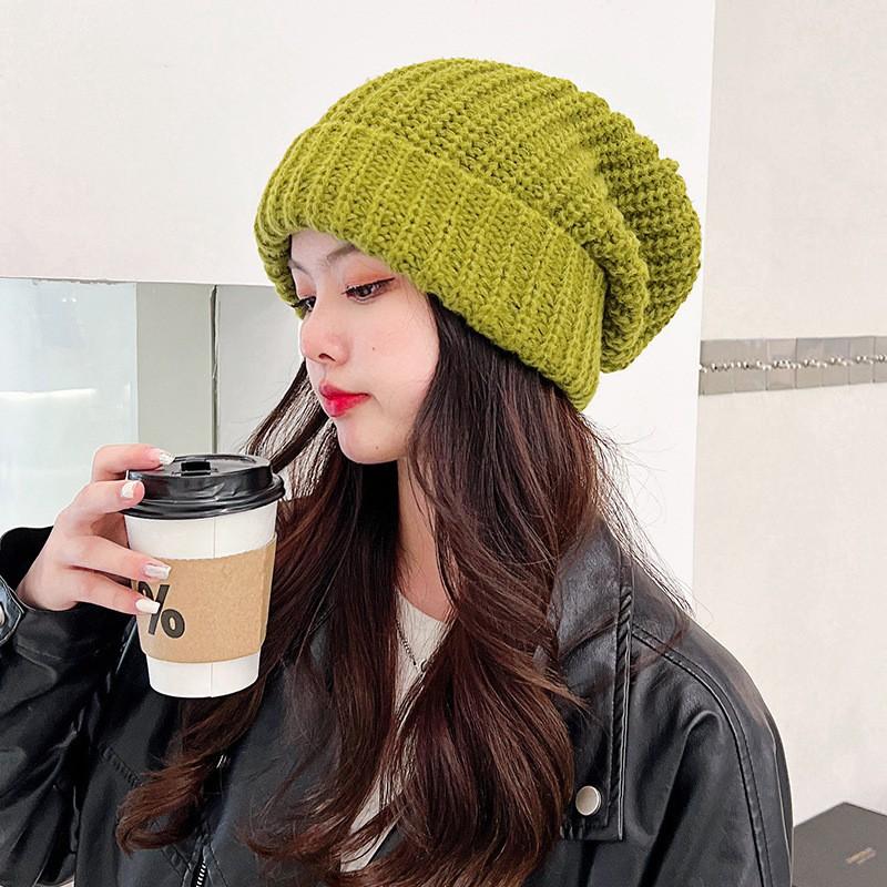 Large Head Circumference Knitted Hat Women's Winter Woolen Hat Autumn and Winter Warm Confinement Hat Versatile Cold Hat Face Small Pile Hat