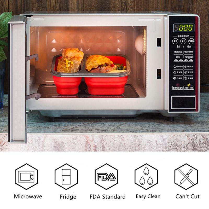 1 Stück 1300 ml Silikon Faltbare Tragbare Lunchbox Mikrowellenofen Schüssel Faltbarer Lebensmittelaufbewahrungsbehälter Waschbarer Deckel Geruchlos