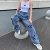 Summer Vintage Jeans Woman Long Trousers Cowboy Female Loose Streetwear Butterfly Print Pants