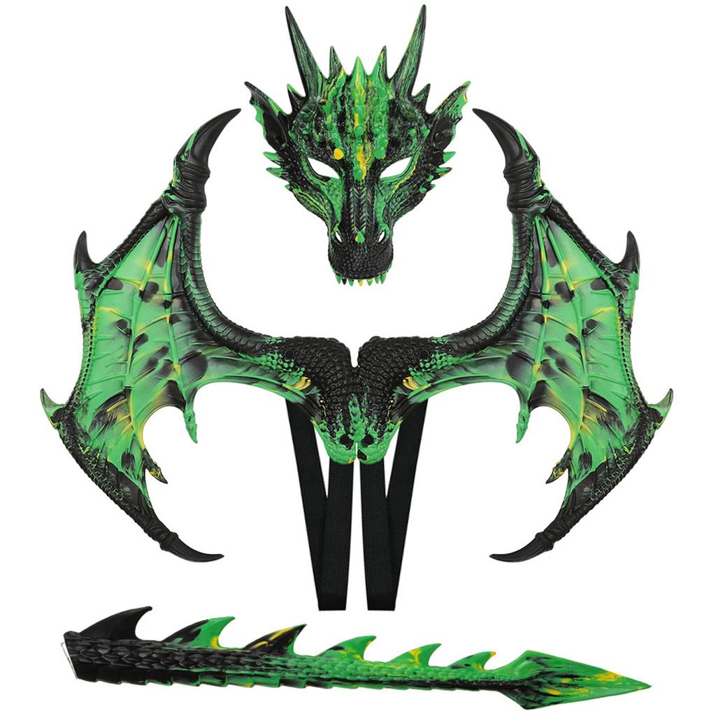 Dragon Wing Mask and Tail Set Dinosaur Cosplay Set for Kids Girls Boys Halloween Dragon Costumes for Theme Party Decor