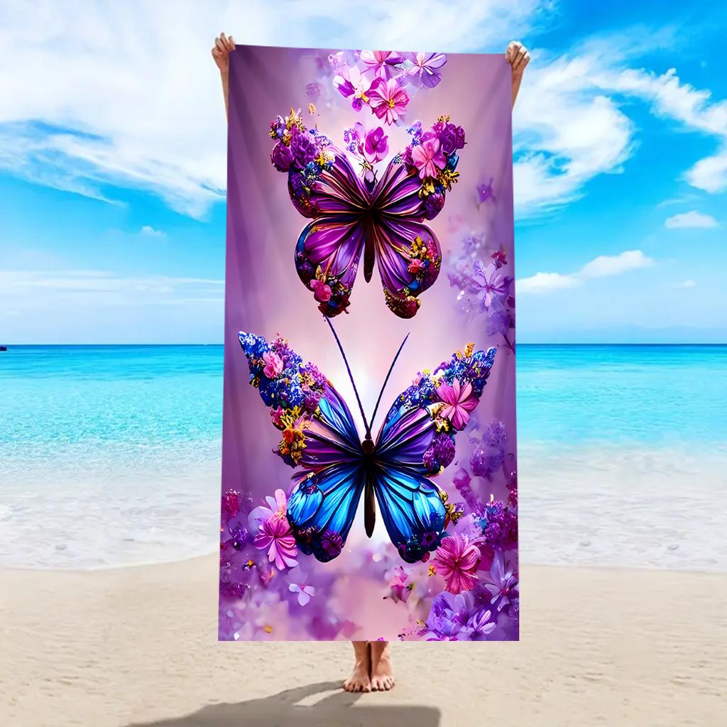 1pc Ultra Fine Fiber Butterfly Flower Printed Beach Towel, a Must-have Multifunctional Beach Towel for Sports and Swimming
