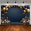 1pc 2D Flat Banner with Charming Navy Blue and Gold Polyester Background Fabric, Suitable for Home, Studio and Outdoor Parties