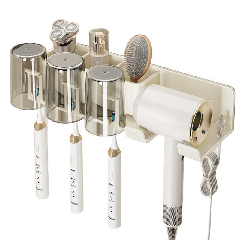 Cream Wind Toothbrush Shelf Shelf No Punching Bathroom Brushing Cup Mouthwash Cup Wall Mounted Hair Dryer Holder