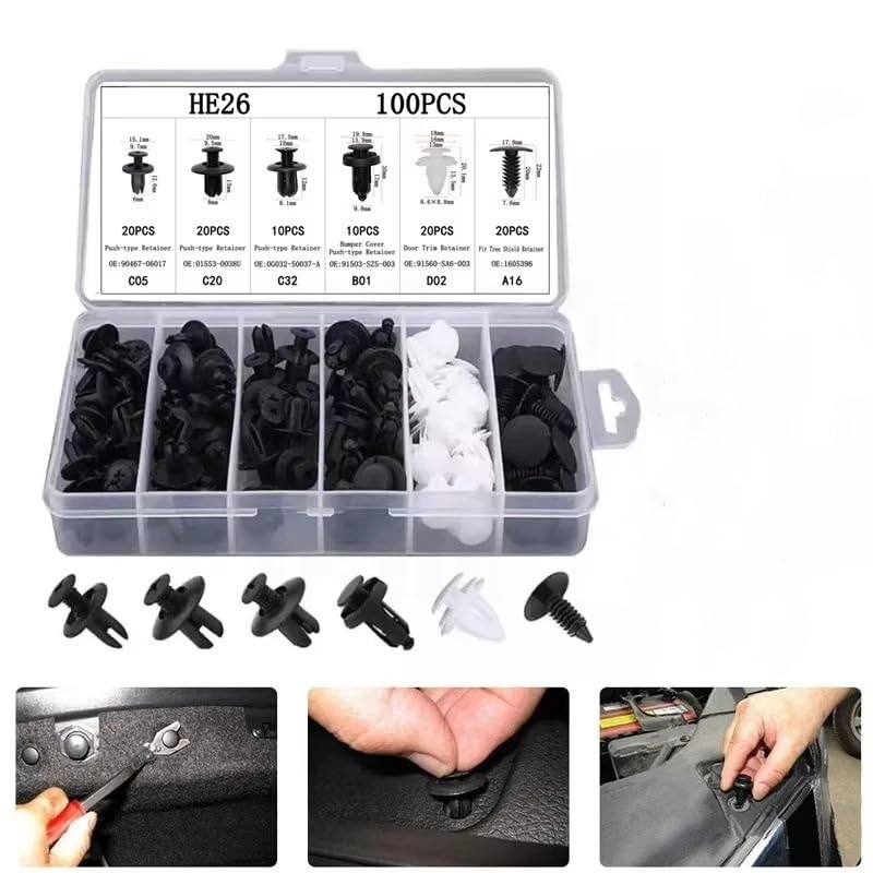 100 Pcs Bumper Clips Car Clips Plastic Rivets Fasteners Push Retainer Kit With Sizes Auto Push Pin Rivets Set