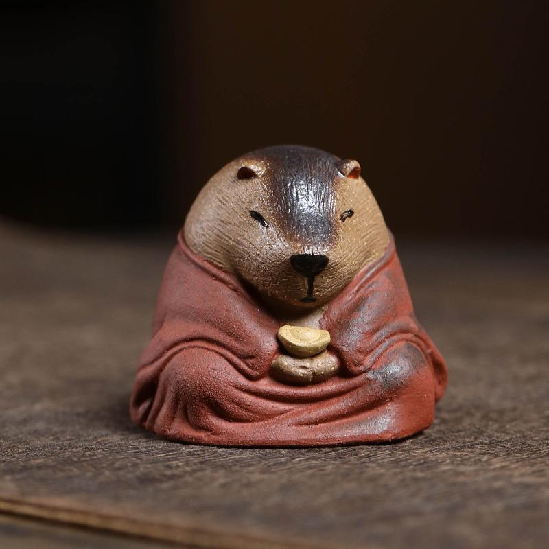 Cute Capibala Guinea Pig Yixing Purple Clay Animal Capybara Tea Pet Boutique Tea Spirit Tea Figurine Play Toys Tea Zisha Statue