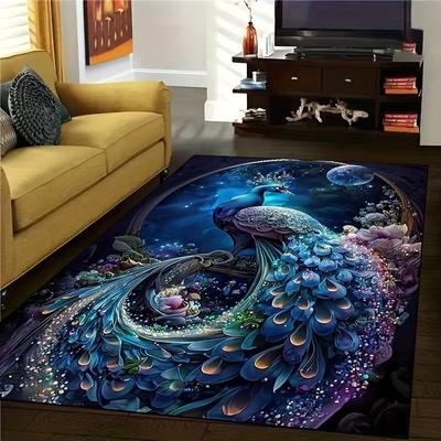 Beautiful Peacock Pattern Carpet for Living Room Non-slip Animal Print Parlour Sofa Floor Large Area Decor Rug Washable Home Mat