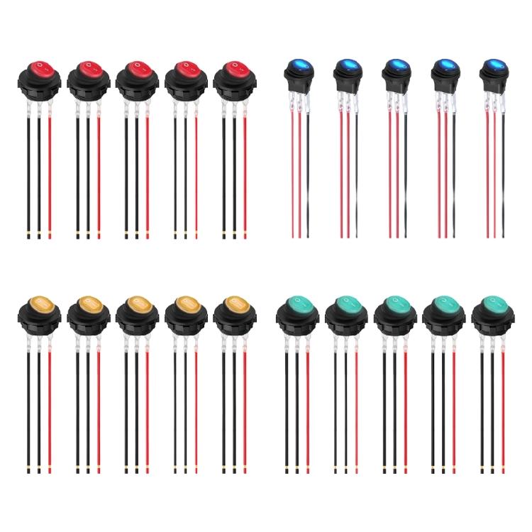 12V 20A Round Switches with LED Display & attaches  Wire  Plastic LED Illuminates Switches for Quick & Simple Installation
