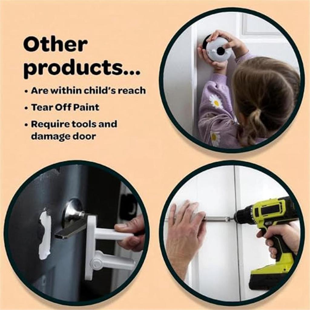 BHBL Childproof Safety Lock for Interior Door,Snap on Door Lock Child Proof Door Lock,for Toddlers,Cats & Dogs for Parents A