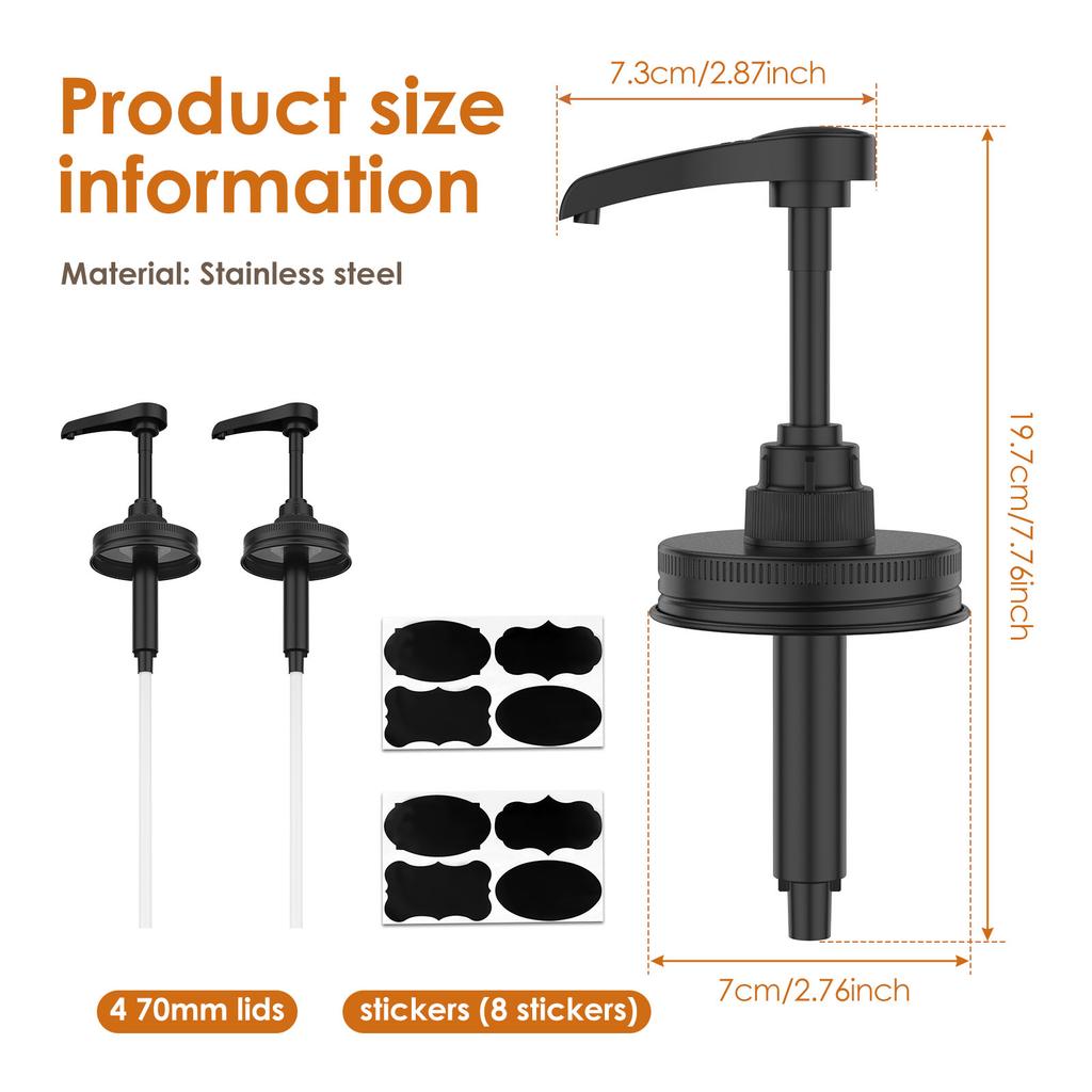 4 Stück Edelstahl Glas Sirup Spender Pumpe Deckel Einfach zu installieren Honig Saucenspender Injektor Deckel Langlebiger Kaffeesirup