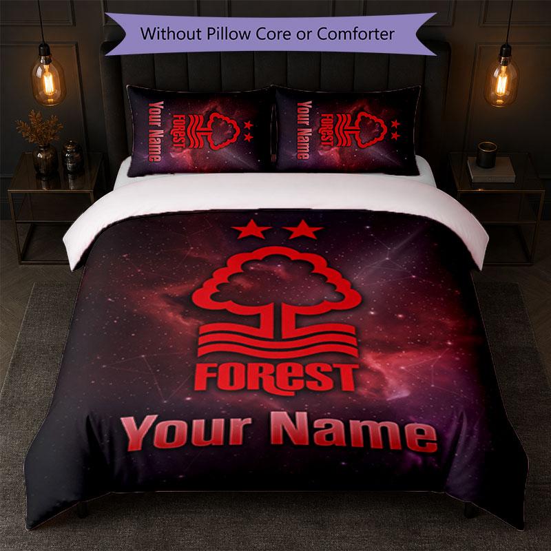 Nottingham Forest FC Custom Name Text Bedding Set 1 Duvet Cover+2 Pillowcases Soccer Logo Personalized Gift For Special Occasion Bedroom Decor