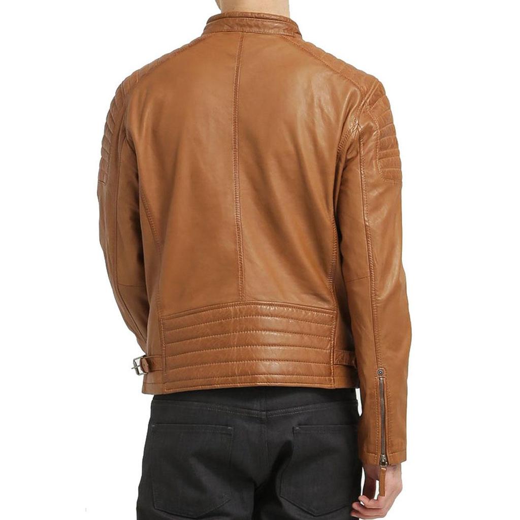 SKINOUTFIT Męska Kurtka Skórzana z Prawdziwej Skóry Jagnięcej Beżowa Stylowa Motocyklowa Bomber Biker Odzież Wierzchnia MJ 232