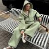 Amazon European and American casual sweater women's suit loose hooded cardigan jacket elastic wide-leg pants two-piece set