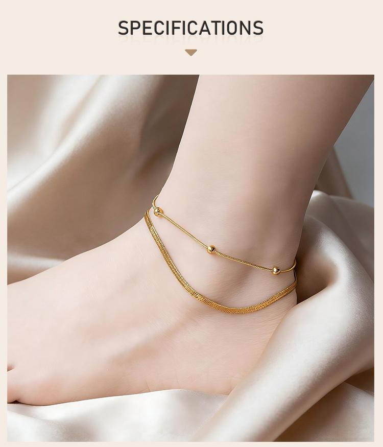 Minimalist 316L Stainless Steel Gold Anklet Double Layer Waterproof Foot Chain For Women Beach Party Jewelry