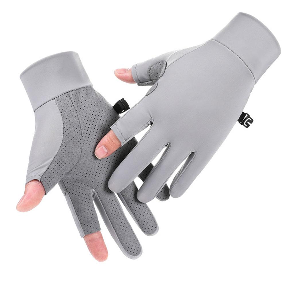 1 Pair Ice Silk Motorcycle Sunscreen Gloves Exposed-two-fingers Anti-uv Breathable Sweat-absorbing Light Outdoor Fishing Gloves