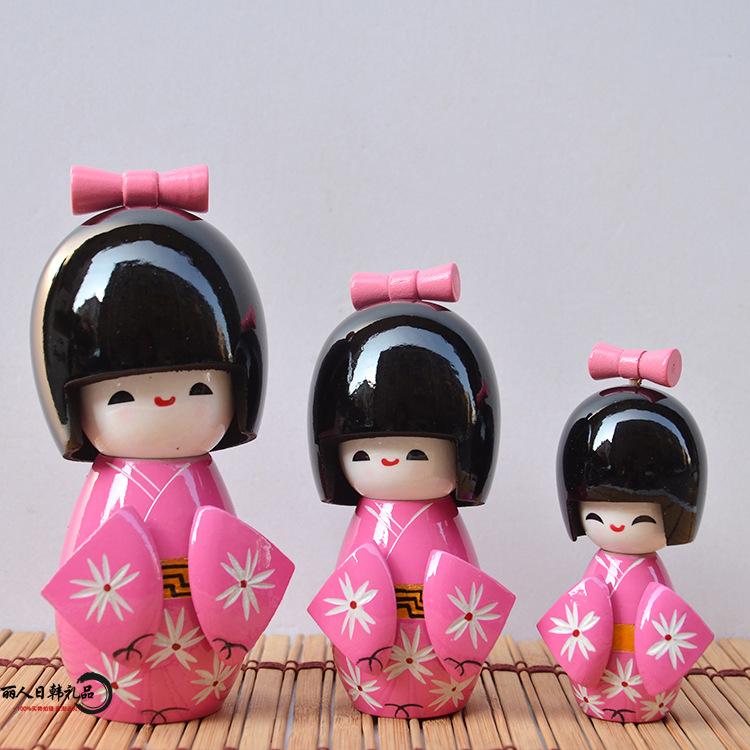 

1set Japanese Sakura Kimono Wooden Dolls Colored Drawing Puppet Cherry Blossoms Wedding Ornament Home Restaurant Decor Kids Gift as shown