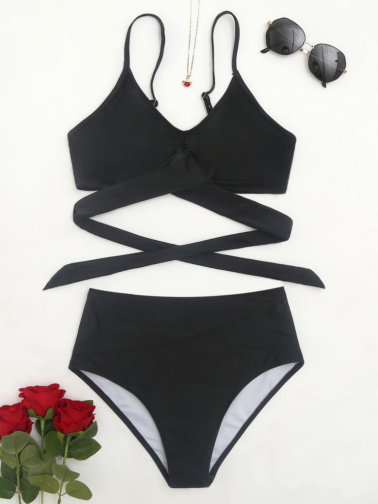 Push Up Bikini Vintage Women Swimsuit Female Swimwear High Waist Bikinis Set Black Cross Swimming Suits Biquini Bathing Suit