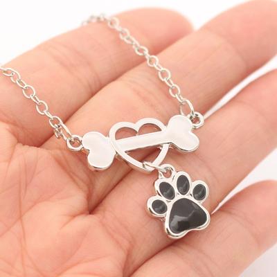 Charm Gift European and American Fashion Cute Dog Claw Popular Love Necklace for Women 1Pc Drip Glue Bone Black Silver Jewelry Pendant
