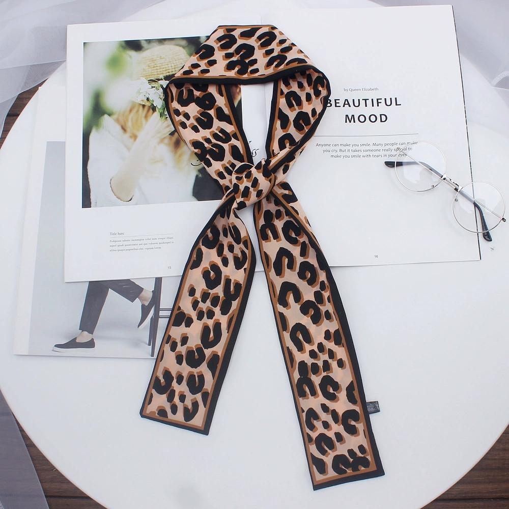 Korean Leopard Printed Skinny Scarf Women Soft Double Sided Neckerchief Hairband Lady Headband Bagscarf Female Neck Tie