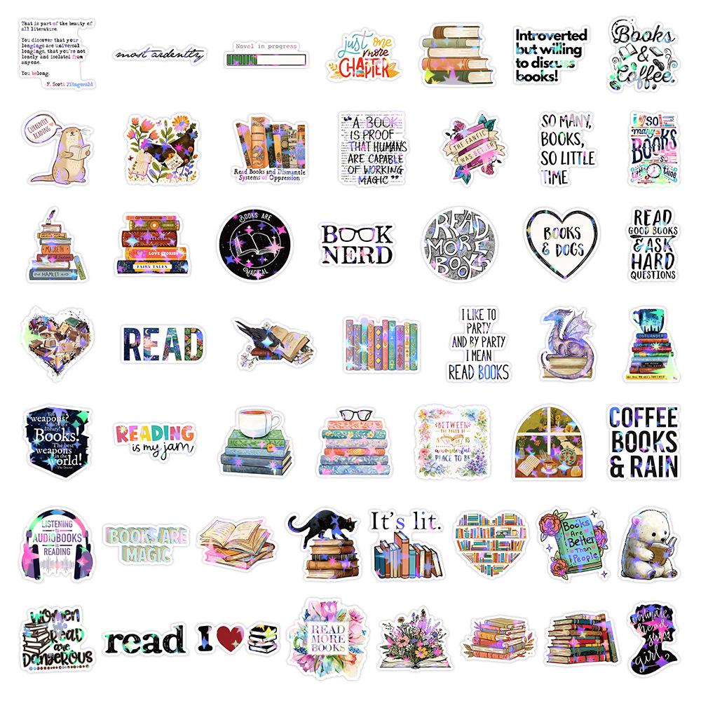 10/30/50/100pcs Funny Creative Reading Book Stickers Holographic Aesthetic Decals DIY Notebook Suitcase Phone Decoration Sticker