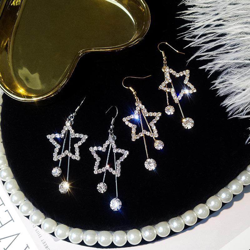 2018 Five-Pointed Star Rhinestone Long Earrings - Exaggerated Star Pendants
