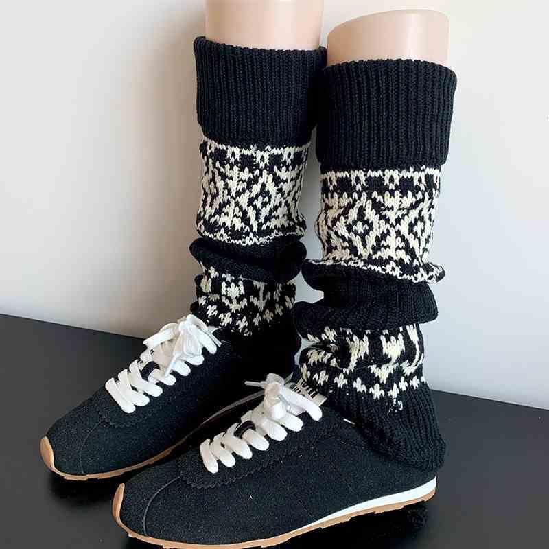 Mallard Color Thick Thermal Knit Sock Leg Warmers Autumn Winter Fair Isle Chunky Yarn Mid Calf Stacked Socks White Leggings