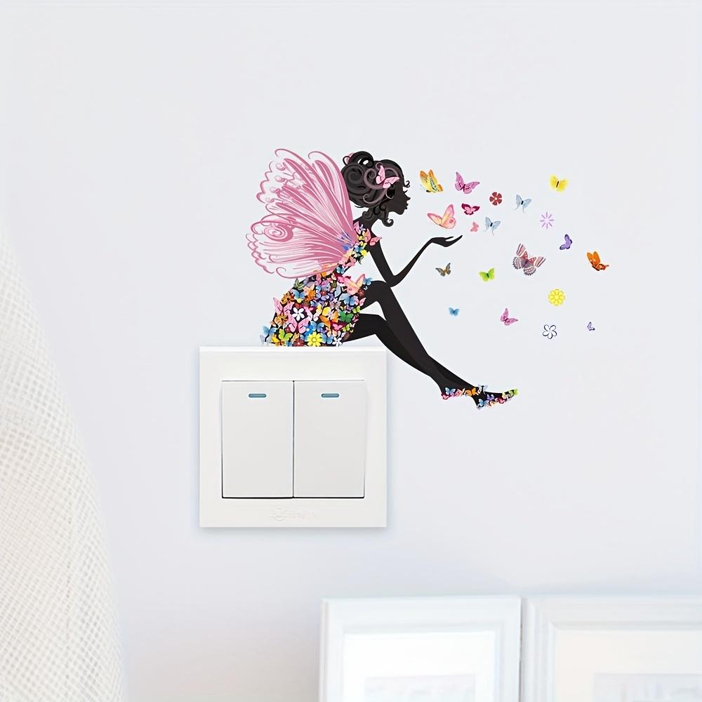 1 Stück Kreativer Schmetterling Mädchen Schalteraufkleber, Zeitgenössischer Fantasy Rechteck Selbstklebend Abnehmbarer Wandaufkleber für Keramik Mehrflächeninstallation