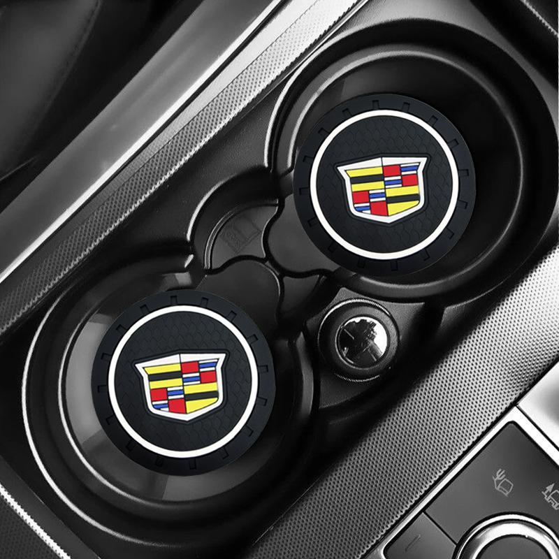 Car Stickers Coasters Silicone Water Cup Pads Non-Slip Mats Universal For Cadillac Escalade Tiburon Deville Seville XT5 XTS CTS BLS SLS DTS SRX Metal