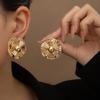 Vintage Metal Pleated Round Button Earrings: Cross-Border High-End Statement Studs for Women