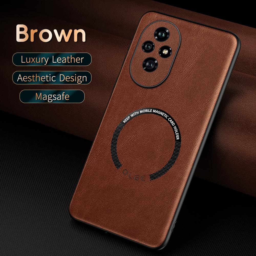 For Honor 300 300 Pro 300 Ultra 200 200 Pro 200 Lite Fine Hole PU Cow Grain Leather Outer Magnetic Ring Soft Edge Phone Case