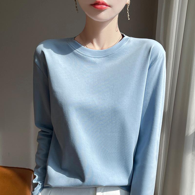 Spring And Summer New Mercerized Polyester Long Sleeve T-shirt Women's Round Neck Loose 100% Polyester Bottoming T-shirt