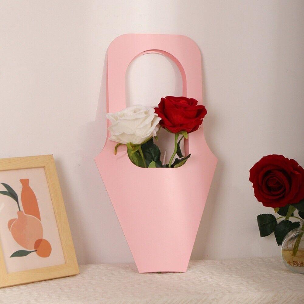 10PCS Romantic Handle Kraft Paper Flower Bags DIY Simple Bouquet Packaging Box Elegant Flowers Wrapping Gift