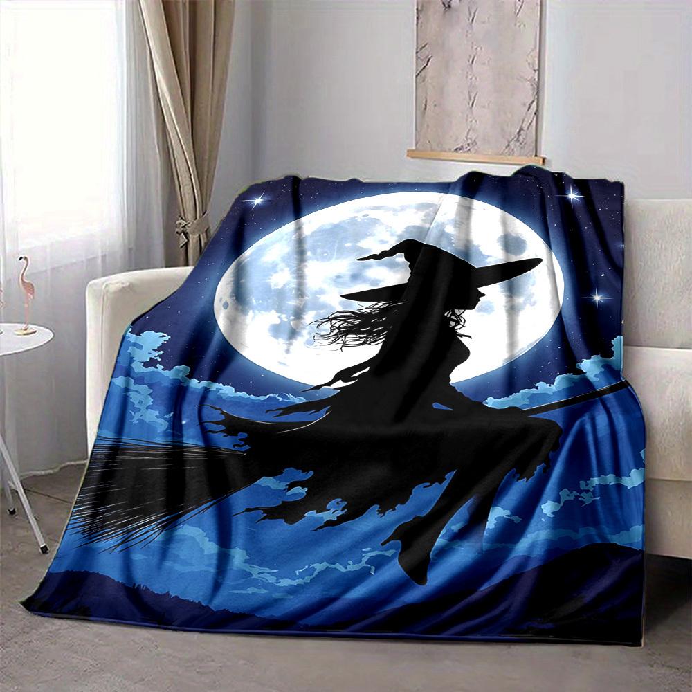 1pc Moon Witch Print Blanket   Lightweight Flannel Throw Blanket For Sofa, Bed, Living Room, Office, Outdoor Travel, Camping 80cmx120cm