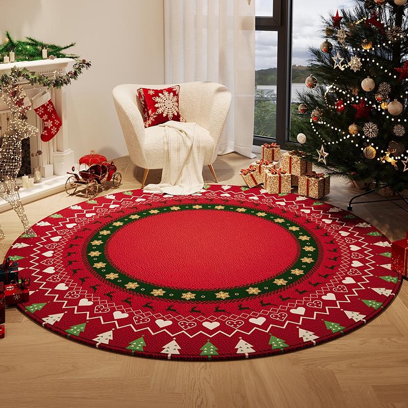 

Alfombra redonda navideña para decoración de sala de estar,alfombras gruesas de felpa para dormitorio,alfombra roja suave y esponjosa para el hogar 60cmx60cm