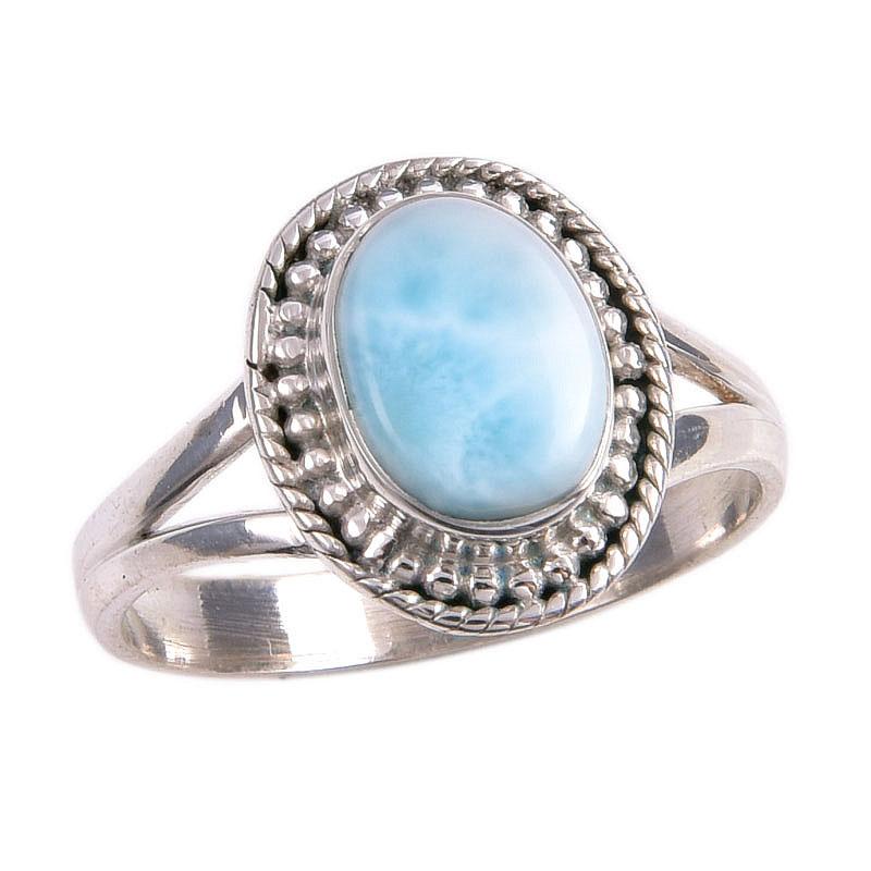 Natural Republic Larimar Gemstone 925 Sterling Silver Jewelry Ring Size 7.5 H6Z06