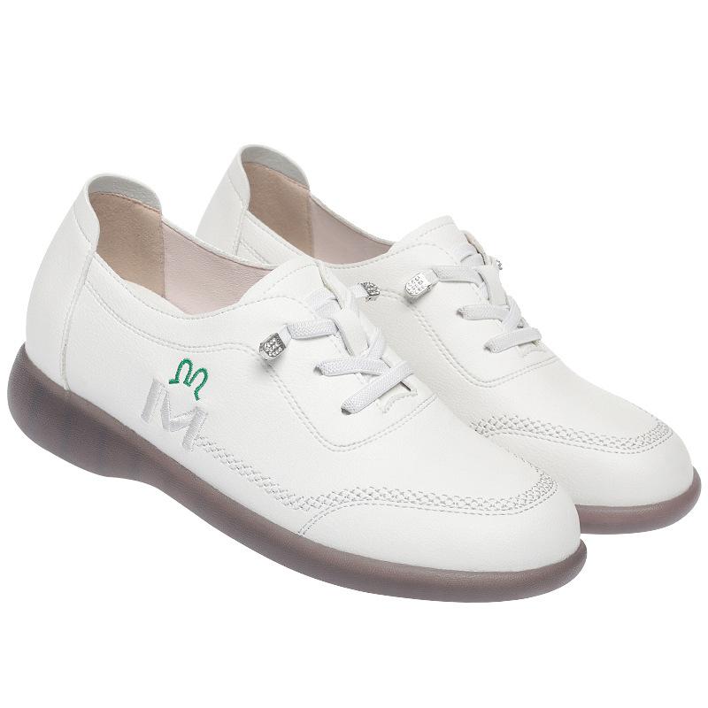 Vintage Soft Leather Women's Casual Soft Sole Light Flat Shoes Outdoor Sport Walking Trainers Summer Autumn Slip On  Sneakers