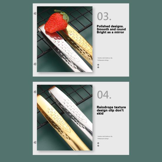 Food Tongs Food Clip Food Grade Heat-resistant No Odor Anti-deformed Smooth Edge Stainless Comfortable Grip Anti-slip