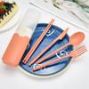 Portable Reusable Spoon Fork Travel Picnic Chopsticks Wheat Straw Tableware Cutlery Set With Carrying Box For Student Office
